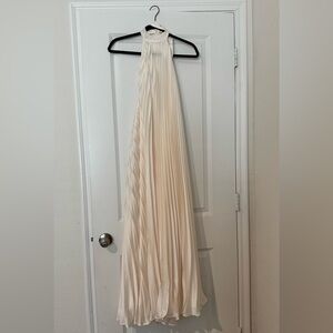 MABLE Cream Satin Pleated Maxi Dress